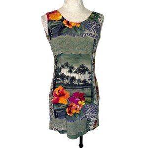 Jams World Dress Womens Size 7 Vintage Hawaiian Floral Rayon Green Made In USA